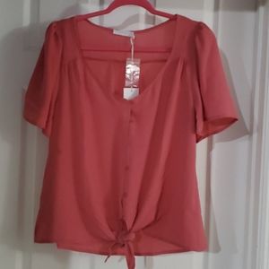 New w tags pink button up to w/front tie